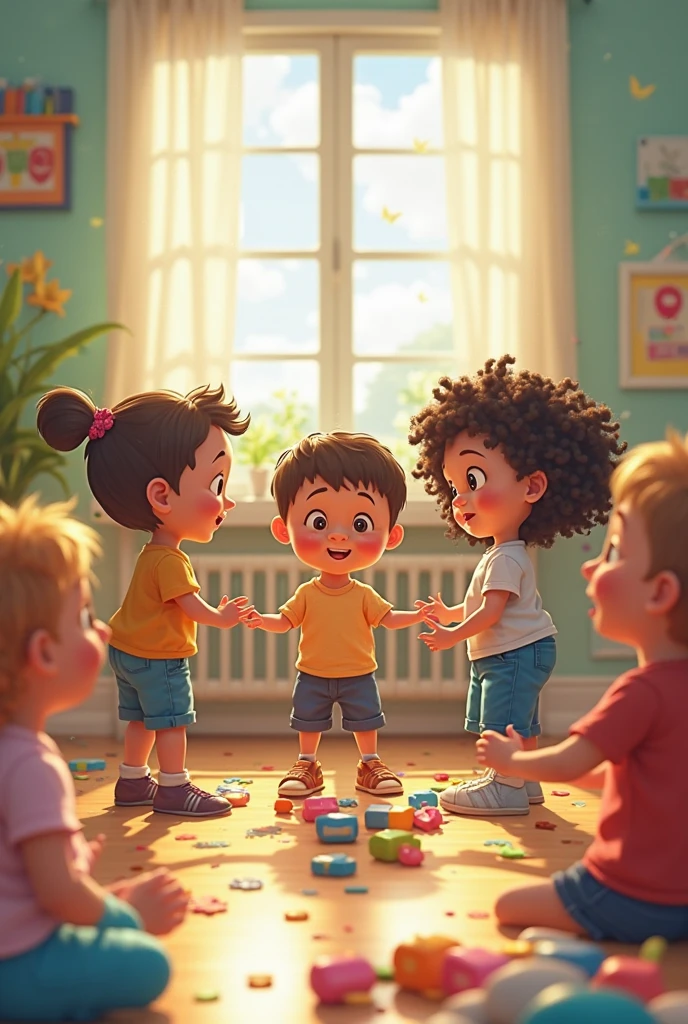3 children sharing their experience with the people