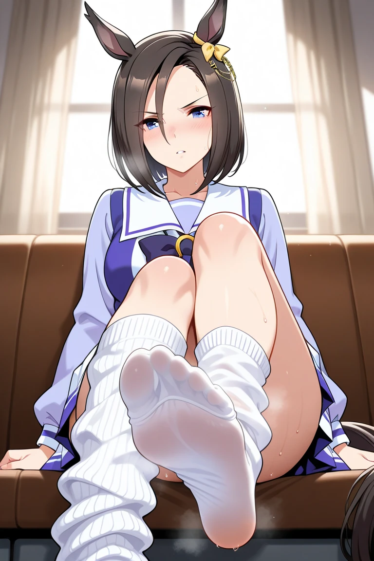 japanese girl, cute, elementary school student, black hair, twin tails, naked, split leg forward bend, blush, tits