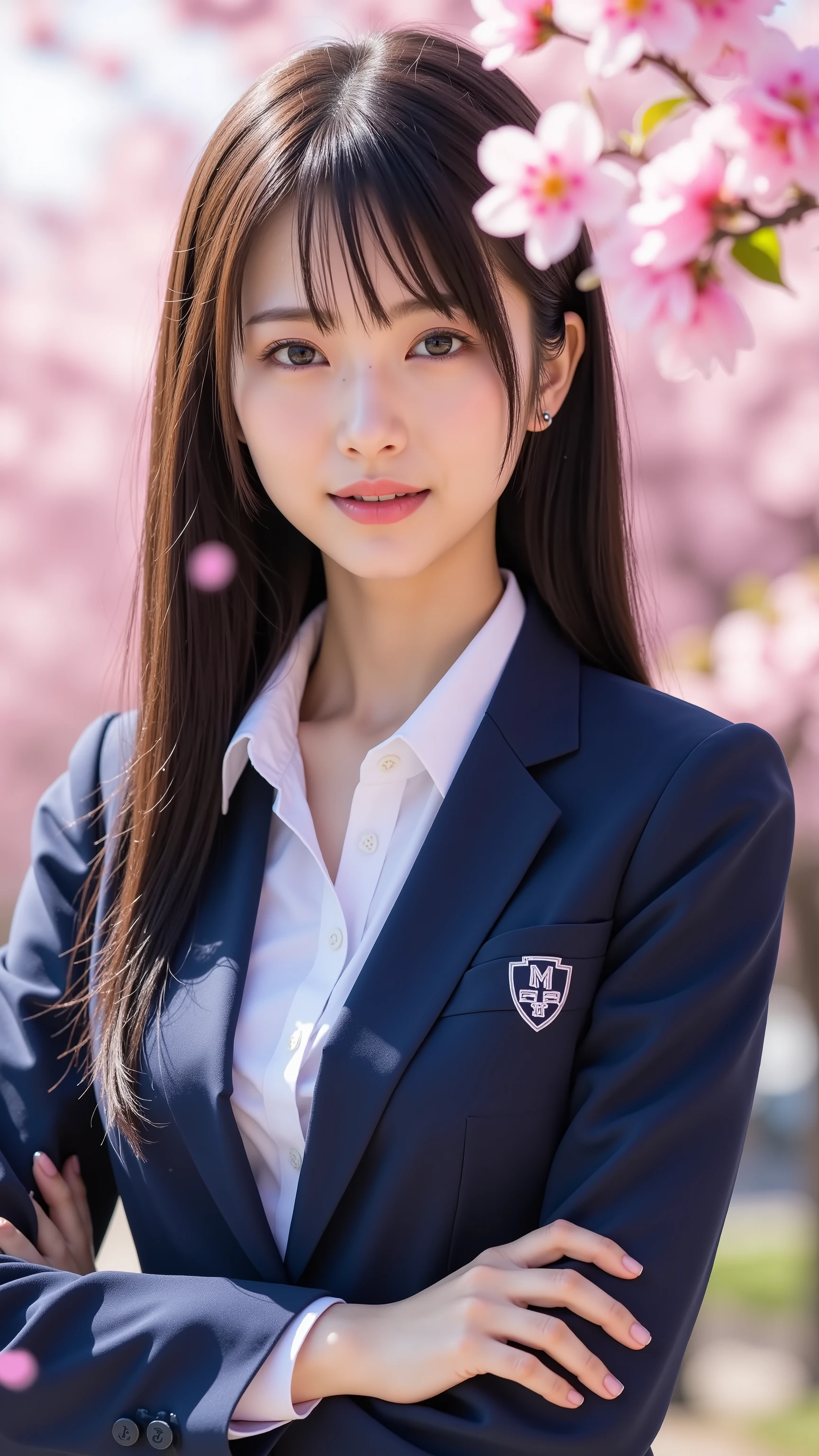 nsfw, Korean idol, Nogizaka Idol,Actress, gravure idol, Graduation Ceremony、 high school girl、uniform 、 navy blue blazer 、 cherry blossoms in full bloom、Cherry Blossom Confetti 、 Term ratio、 cute、(( 18 year old woman:1.ung cute Japanese face , Official Art,Highly Detailed CG Unity 8K Wallpaper on My Window in My Hotel Room in the Morning,( masterpiece:1.0),( top quality:1.0), 超Aの nothing,4K, Very Well Detailed, photo shoot, 8k, nothing, Kodak Portrait 400, Film Grain, lens flare glow, Portrait of him straddling a dolphin's back, ,8k、 Viewer shows