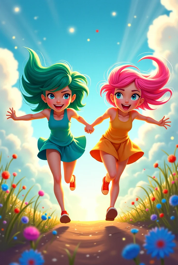 (best quality,4k,8k,highres,masterpiece:1.2),pixel art,girl jumping and running,pastel colors,soft lighting,emphasis on movement,playful expression,grassy field,coloful flowers,flowing hair,animated background,expressive eyes,bouncy legs,twinkling stars,delicate details,cute outfit,energetic poses,vibrant atmosphere,comic book style,whimsical elements,eye-catching composition,stylish sneakers,striking contrast,fantasy-like feel,joyful character,sketchbook-like textures,light and airy mood,shadows adding depth,life-like animations,colorful trail following her movements,creative and dynamic poses,imaginative background,exaggerated proportions,dynamic lines,girlish charm,euphoric atmosphere,quaint environment