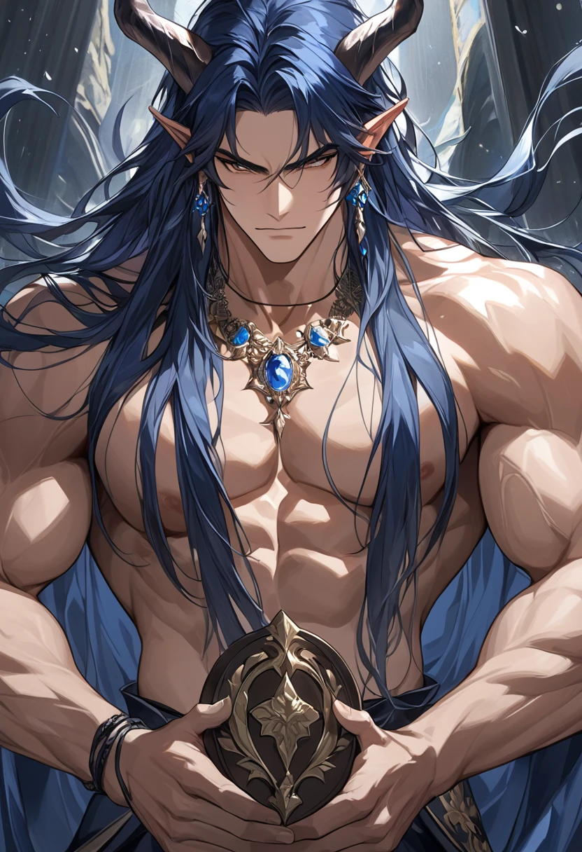 "(Yan Qing Fate, de espaldas, trasero enorme, pose seductora, sonrisa arrogante, defined muscles, pecho prominente y grande, pecho musculoso enorme, musculos marcados, hombros anchos, poca ropa, fondo negro de estrellas, pecho descubierto, sin armaduras, sin tatuajes, SIN PANTALONES, sin armaduras doradas, pose sexy, poca ropa, tetas grandes, cuerpo sudado, piernas musculosas, tocandose las tetas de hombre, entrepierna marcada, gran pene, trasero enorme, VENAS MARCADAS, CUERPO MOJADO, con licor en el pecho, con crema en el cuerpo, en el fuego, mucho fuego)"