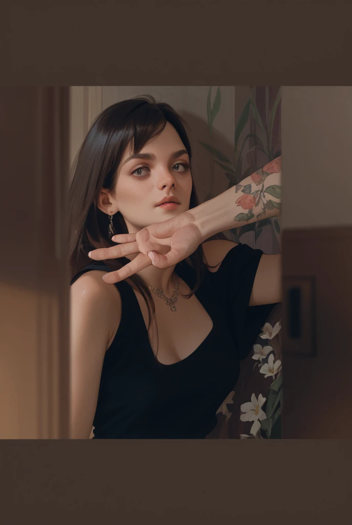 (masterpiece, photorealistic:1.4, extremely intricate:1.3, radiosity, photon mapping, dtx, 8K), ((((closeup necklace, white t-shirt, humid)), humid, [skin detail:freckles:0.5], 19 year teenage supermodel), dark room, ((black background, dark room, empty room, makeup:1.2, clear bright colored eyes)))