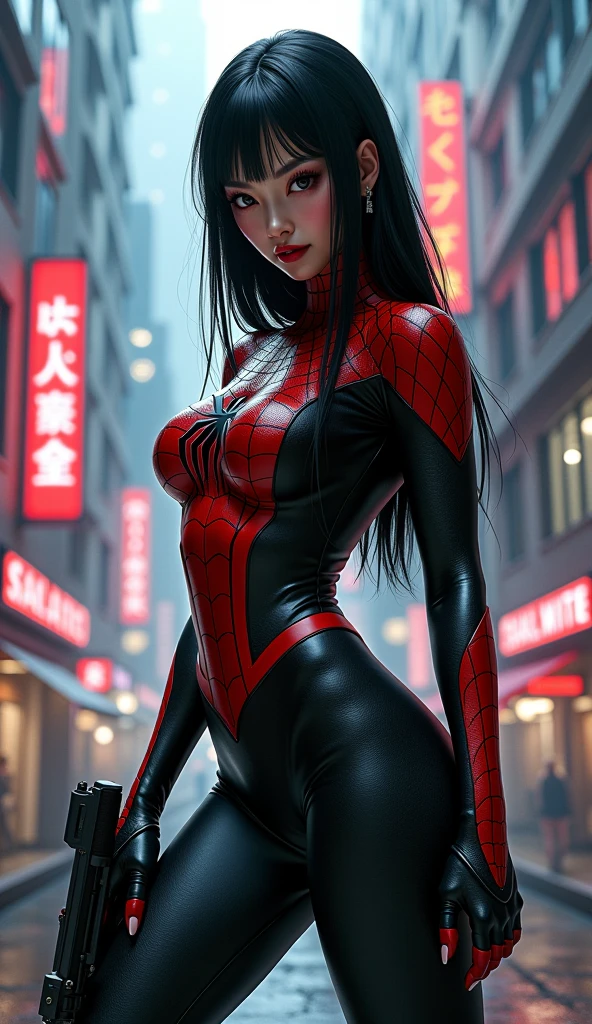 Beautiful young Caucasian woman with long hair Elektra is a lethal assassin and mercenary known for her martial arts skills and wielding a pair of sai. New York City, Time Square. Elektra's classic outfit usually consists of a dark red outfit, often consisting of a long-sleeved short top and dark red tights. She is also known for wearing bandages that wrap around her forearms and hands, as well as adopting accessories such as belts. spy and skilled manipulator. Standing out as a beautiful intriguing figure, she is a killer. Her determination, cunning and complex connections make her an intriguing and multifaceted figure. (best quality: 1.0), (Ultra Highres: 1.0), highly detailed face and eyes, (photorealistic: 1.2)