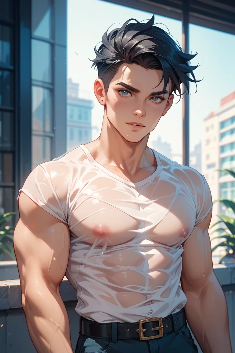 1Man, ((male model )) heaty skin, masterpiece, best quality, most handsome man in the world, by Shen Quan, prefect body, beautiful male model, an attractive man 18-24 years old aesthetic, at spring flower booming, green fields, spring, plains, trees, flower, blue sky, ruggedly handsome young man wearing a white pajamas, white jockstrap ,white cloth, shirtless Jacket over shoulder, (Male Focus), ((smooth body)), super cute, dynamic pose, cool and seductive, dramatic lighting, full body shot, full body shot, youthful face, full body, body without hair, thin and tall, fit body, dominant, Caucasian or white skin, youthful face, firm body, high definition, natural flesh tones, soft light, highly detailed, looking at viewer, photography, detailed skin, real person, realistic, photo-realistic, insanely detailed, face detail, hype maximalist, hype hyperrealism, cinematic, telephoto, lighting intricate details, highly detailed, highly detailed, digital painting, artstation, concept art, smooth, sharp focus, illustration, Unreal Engine 5, 8K, art by Ross Tran and greg rutkowski and alphonse Mucha, UHD, 8k, show only male.8k uhd, dslr, dim lighting, high quality, film grain, Fujifilm XT3, male only fan,2 mans, pair model.