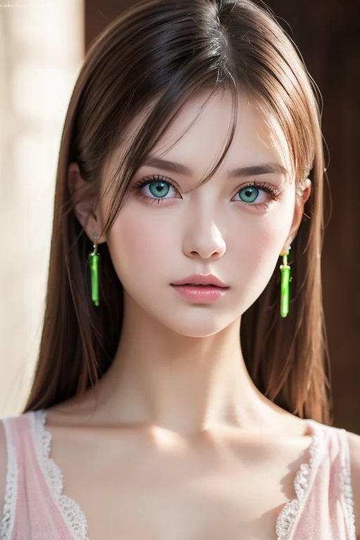 8k wallpaper, RAW Photos, (A small smile:1.2)、( Big Breasts :1.4 )、( Short Straight Platinum Earrings )、( beautiful )、( Brown Hair )、( Deep green eyes 、Light enters the eyes:1.Staring gaze:1.2)、Looking at the audience、 Highest quality、 masterpiece:1.2、( High Contrast、 Ultra-high resolution、すべてがUltra-high resolutionでレンダリングされます、Masseter region、 Attention to detail、Realistic photorealism:1.37、)、Portraiture、The perfect angle、 Professional photos, Tabletop、wonderful、Highly detailed CG composition、Narrative poem、Particle Effects、Dynamic Effects、Written boundary depth、Cinematic Light、Ray Tracing、Don'Do not put your arms through a thin blouse Cardigan over the shoulders、Cherry blossom pattern、beautiful顔、True Face、beautifulディテール、beautiful肌)、髪がWindで踊る、Hair flutters in Wind、Hair bounces、Under the pink cherry tree、Petals flutter、SakuraFubuki、wonderful景色、Sun in the background、Wind、