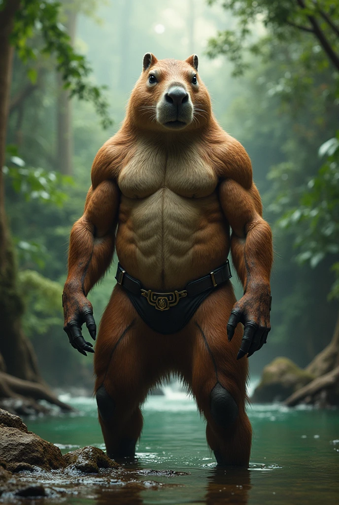 ultra-detailed, masterpiece, masterwork, high quality, best quality, hdr, nature, forest, waterfall,nsfw, (solo), male, dragon, chibi, (red little body minotaur), (torn loincloth, undressing), (chubby body), (long golden hair), (yellow eyes), standing, dynamic angle, (foreskin, big penis, detailed penis perfect balls), cross your arms, wet body