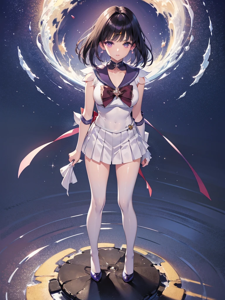 {{{The girl's neck down glows}}}, {{The girl's body shines white}}, {The girl's arm shine white}, {The girl's legs shine white}, {{{{sailor saturn}}}}, 8 years old,
{{{{amazing quality, great quality, high quality, very aesthetic, aesthetic, best quality}}}},
realistic, photo, shadow, Three-dimensional, absurdres, Digital art,
black hair, short hair, trimmed hair, shiny hair, blunt bangs, short sideburns,
{{flat chest}}, {{small breasts}}, {{detailed body}}, slim thighs, thin thighs, tareme,
big eyes, both shoulders expose, covered navel,
beautiful girl, one girl, cute, pretty, lovely, charming, teenage, cute, pretty, lovely, charming, kawaii,
dynamic composition, transformation heroine, transformation pose, transformation scene, A big smile,
The girl keeps her arms outstretched,
some bands of light with runes written on it revolves around the girl,
Datchi anguru, Completely nude,