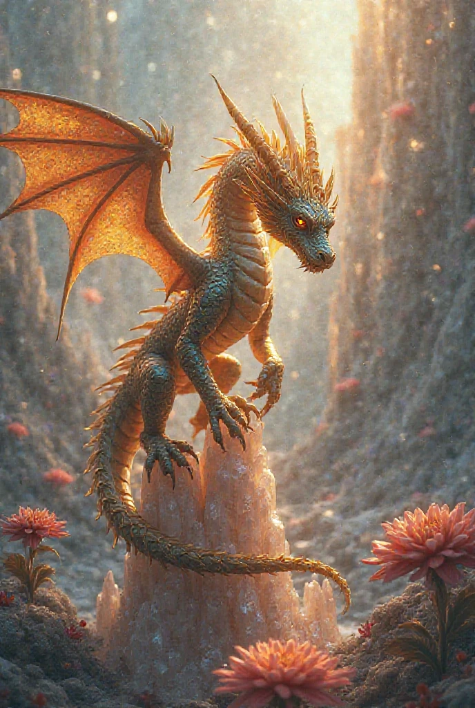 Wings:1,(best quality,realistic,ultra-detailed),dragon and bearded dragon hybrid,bearded dragon,tan and albino orange coloring,scaly texture,detailed scales,sharp claws,piercing eyes,long tail,wings sprouting from the back of the dragon,majestic posture,in a lush garden surrounded by blooming flowers,on top of a moss-covered rock,soft sunlight casting warm shadows,vibrant colors,powerful presence,natural blending of dragon and bearded dragon features,exquisite attention to detail, horn, swam environment