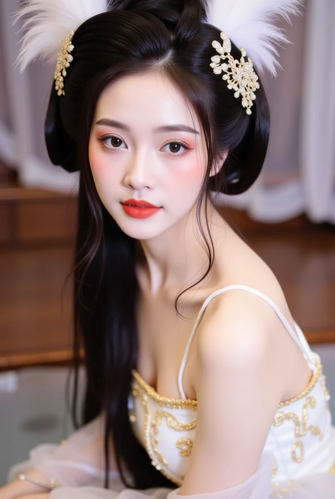 Royal sisters，Exquisite eyes，Frozen Queen，Put the crown on your head，Detailed facial expressions body，Tall and big，Glamorous characters，Leg length，4K，HD，Sensual，White translucent lace，白皙full image，Little cherry mouth，Beautiful and lovely，full image，Glossy Gel Coat，Vampire Queen in luxurious robes，Have a tattoo(Intricate tattoo designs)，Ice Princess，Rich facial details，Gold diamonds，Beautiful and cute face，Chinese princess wearing silk Hanfu