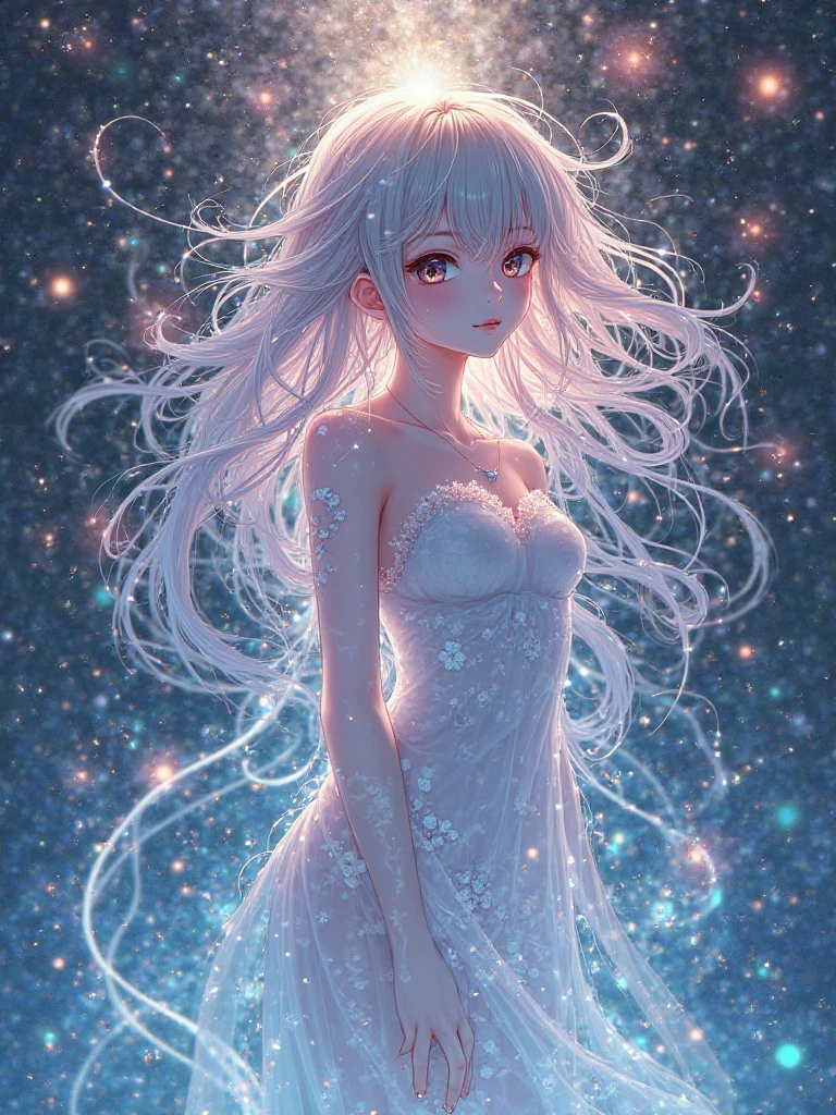 1girl, wering a white dress, (Shining pastel colour themes:1.3), White, pastel pink, pastel blue,
portrait, (((Line art in glowing white neon)))