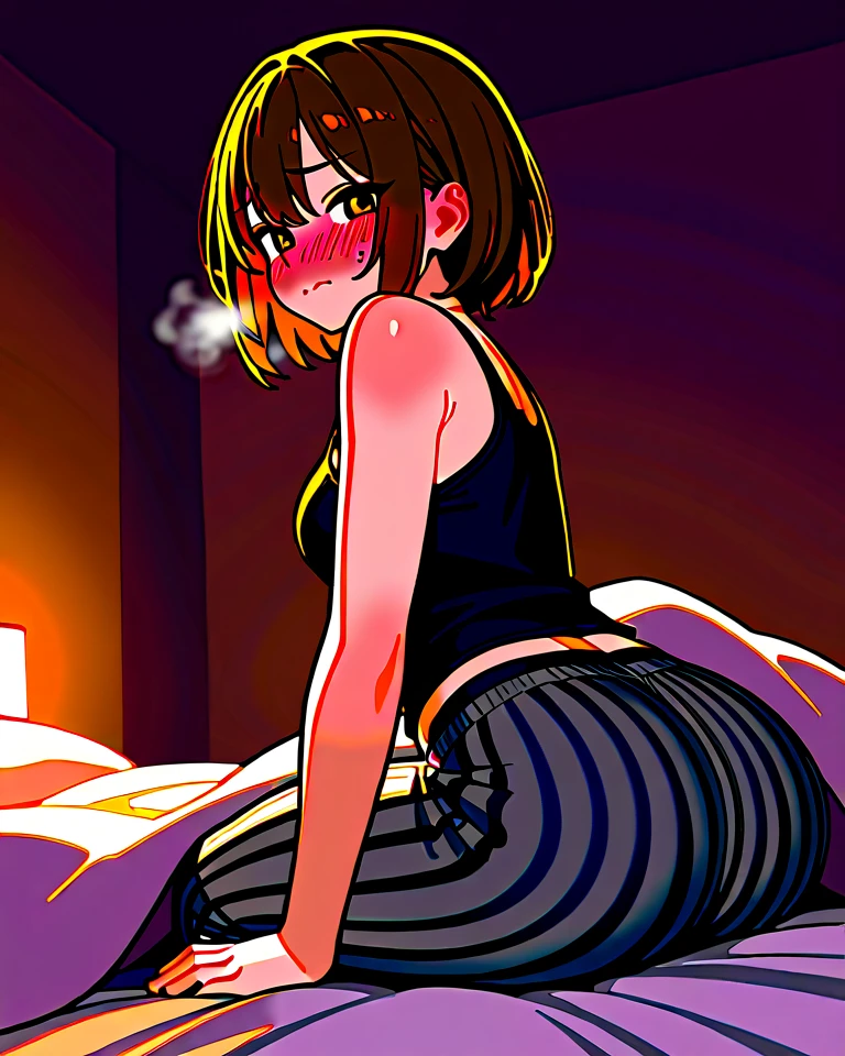 Emo girl,masturbates, Strong orgasm, Short skirt, bare chest, nipple piercing, perfect physique, sexy panties, put on all fours , back view, legs spread, shock, Embarrassment, back view