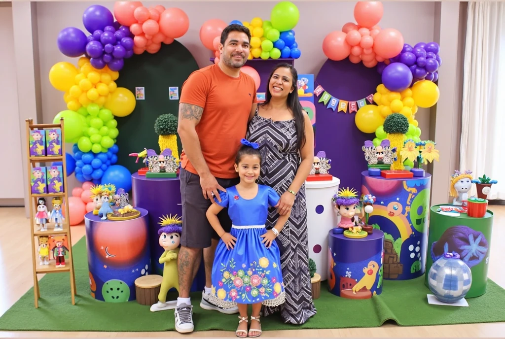um homem gordinho de barba curta de camiseta verde bermuda azul florida sorridente  e uma mulher de saia verde e blusa verde florida no estilo desenho animado  da disney pixar  animado