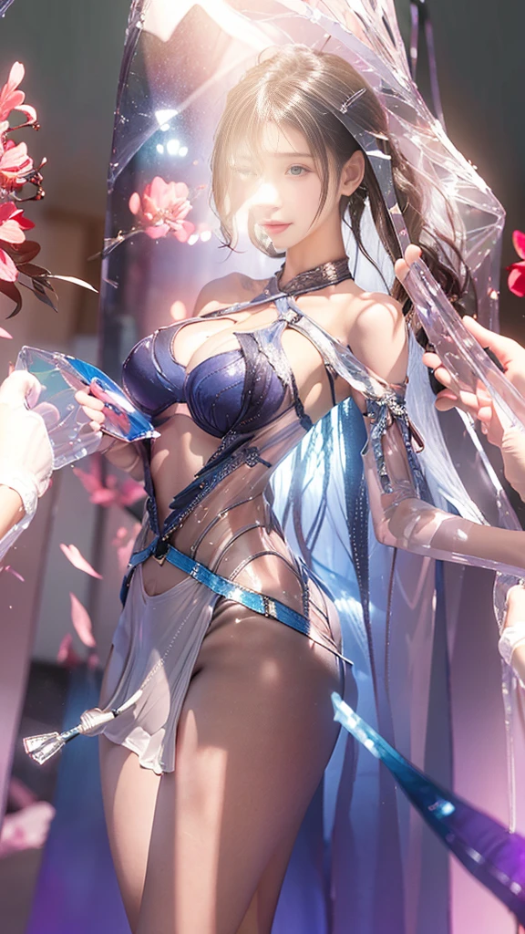 ( Masterpiece, White and vivid colors, (Exposed:1.2), (nipple:-0.9)(Acutance:0.9)), (((Renbutsu Misako|Misako Renbustu))), ((face variations)), { Navel | pretty Ass }, portrayed in the best quality and high resolution. The image should be ultra-detailed, realistic, and photorealistic with a touch of rawness. concept art. The color tone should be vibrant and vivid, enhancing the overall visual impact. (Whole Body proportions and all limbs are anatomically accurate), (Vivid Colorful light shines through the delicate stained glass). delicate limbs, Detail of sparkling oiled ivory skin, (short Bob, delicate wear), Whole Body proportions and all limbs are anatomically accurate .
