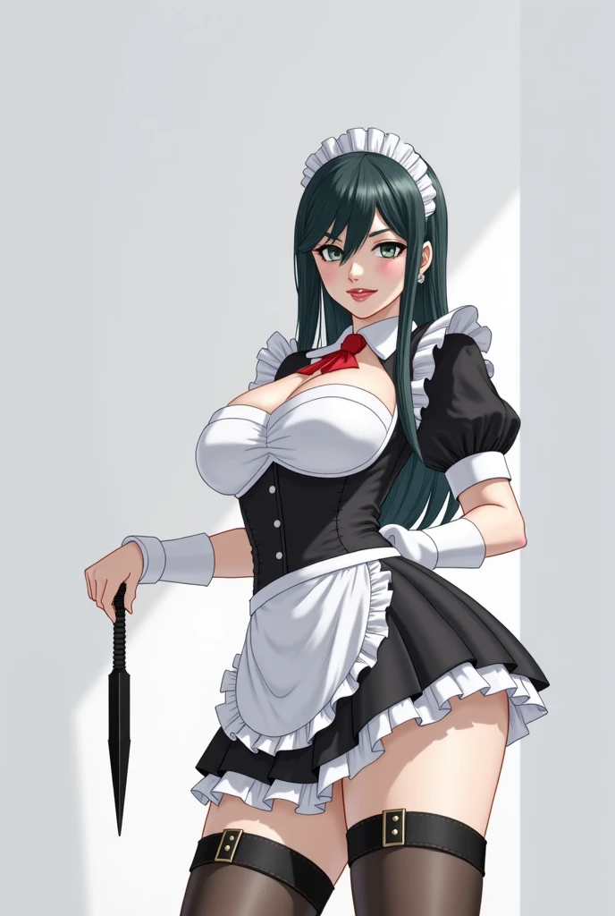 score_9, score_8_up, source_アニメ,Big Breasts,,stockings,High leg,latex,tie,garter belt,High heels,Nipple Covers,Apron,Showing off,The whole body is shown,Expressionless,Front opening,