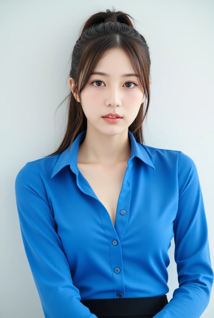 ((highest quality、masterpiece、High resolution))、(((Zoom photo of upper body)))、A shy smile、15 years old、Large Breasts、Nurse uniform、Black Hair、Trimmed bangedium Hair))
