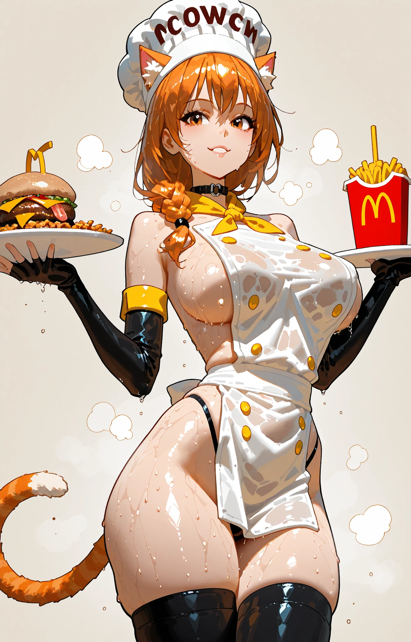 mulher, seios grandes, ((Corte reto Bob)), ((cabelo laranja)), (sozinho), sexy cabelo laranja, McDonald's