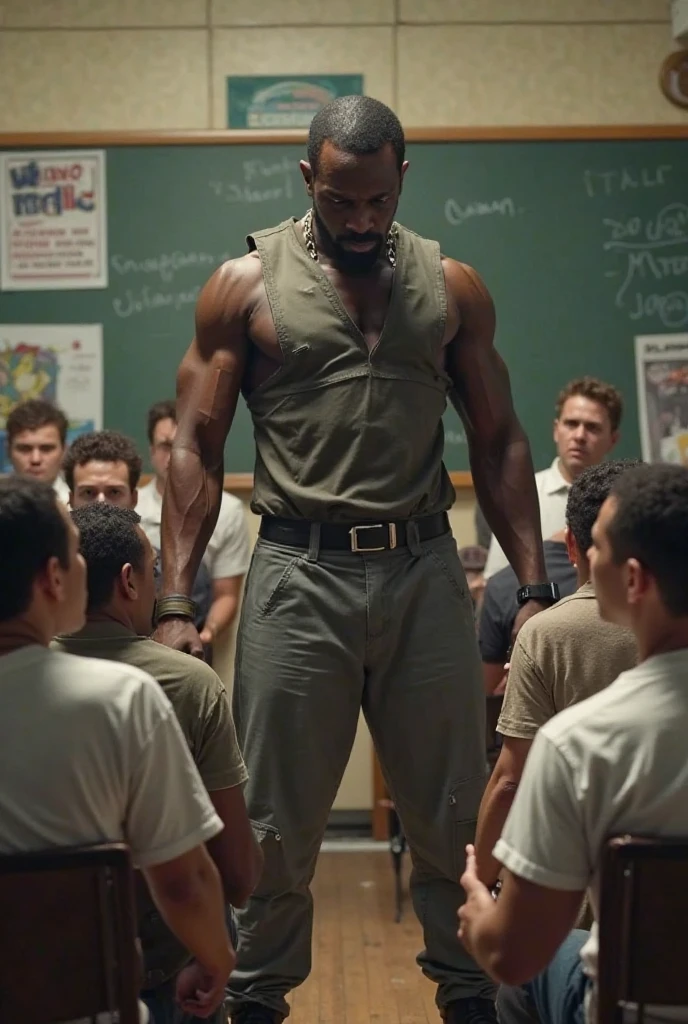 Accounting students in high school in a room with Goku in the middle