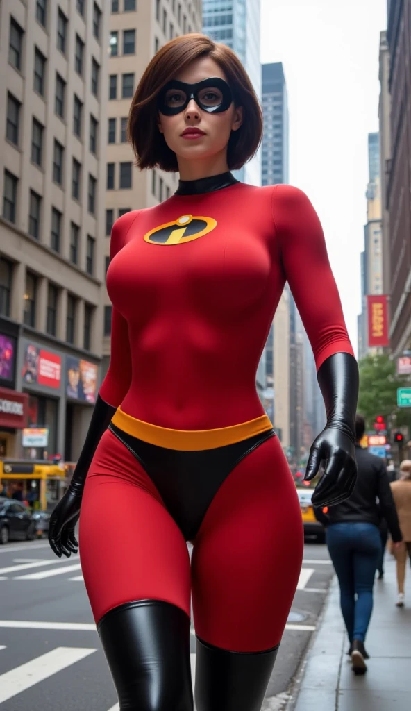 (masterpiece), (solo character), (photorealistic:1.4), ),(best quality), (the Incredibles red top bodysuit),, (Dakota Johnson wearing the Incredibles red bodysuit) ), (Dakota Johnson in Helen Parr hairstyle), (helen short hairstyle), (flashphoto), (epiCRealLife), (lora:epiCFlashPhoto), (flash photography), (wearing thighhigh), (the incredibles elbow gloves), (outdoor), (Dakota Johnson laughing), (fighting poses), (outdoor), (cleavage), (from side)