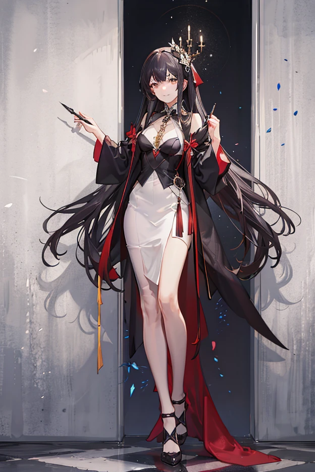 Takada Rokka, rich back lane, Black Hair, blue eyes, Long Hair, List scrunchie,smile,blush,Sleeveless purple white Chinese dress,Long slit,Black pantyhose,Stiletto heels,Walking,
break looking at viewer, whole body, break indoors, Chinese style room, break (masterpiece:1.2), Highest quality, High resolution, unity 8k wallpaper, (shape:0.8), (Beautiful and beautiful eyes:1.6), Highly detailed face, Perfect lighting, Highly detailed CG, (Perfect hands, Perfect Anatomy),