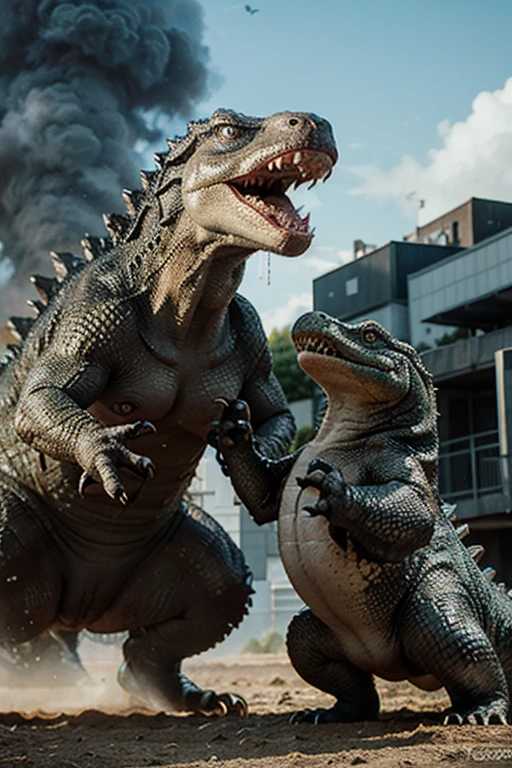 Cinematic shot, photo of a caucasian mde person man (fighting Godzilla, Tokyo, ) <lora:MatthewE_LoRA:0.8>,