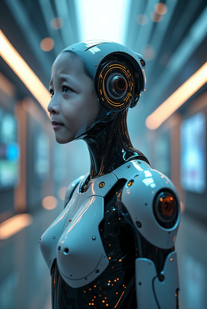 Humanoid robot with the face of a young Japanese woman 