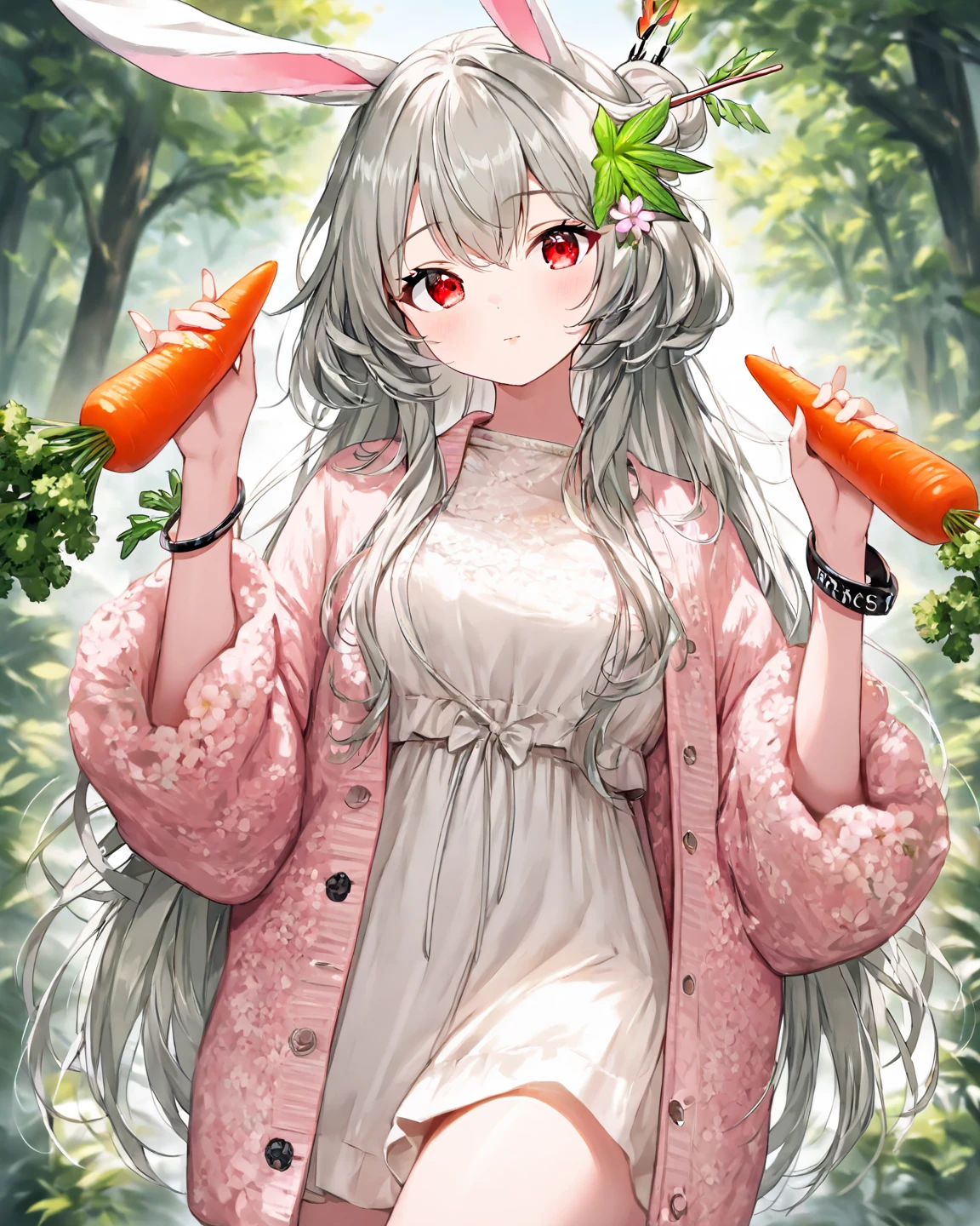vast ranch area,A field of carrots that stretches into the distance,Green grass々Grassy meadow,many orange carrots in a big basket,There are also a lot of orange carrots lying around....,field covered with snow,carrots jump out of the snow,fluffy winter clothes,Enjoy carrots with both hands.,Heart Dance,Costumes with a wide open chest,You can see her cleavage through the gap in her clothes,fluffy voluminous hair,Luxurious hair like a princess,hair mixed with silver, Light purple, and light blue,Slight red tide,AHE Face,ecstacy,Kamimei,Pose with carrots in both hands