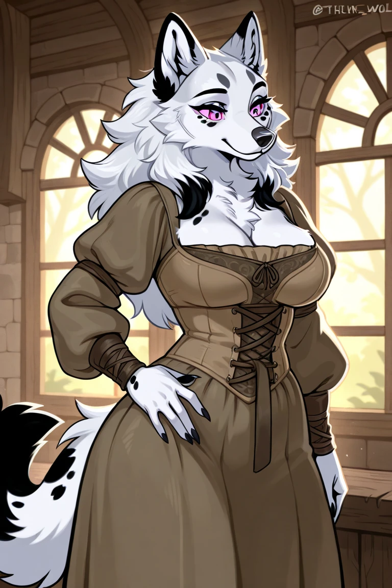 By personalami. solo. Cute slutty seductress furry lynx. Black long hair. Hair bow. slutty seductress smiling. slutty seductress slutty shameless Maid dress. Big breasts. shameless feets