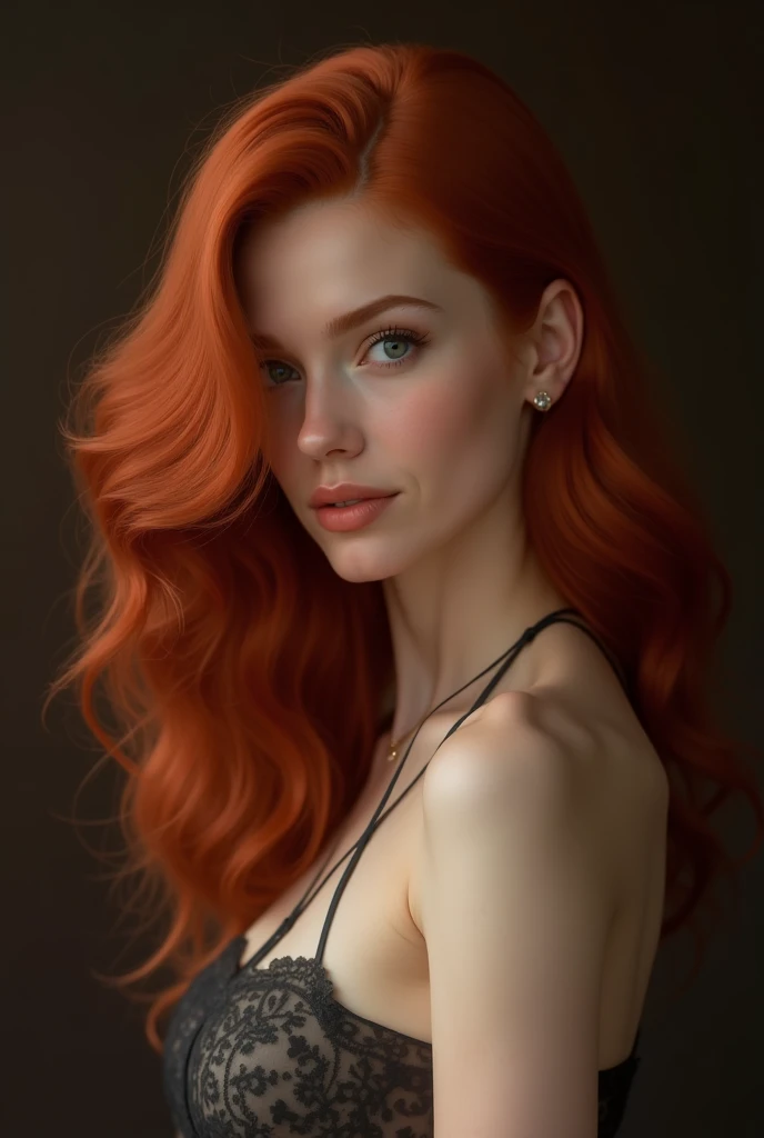 (Better quality, 4K, 8k, High resolution, artwork: 1.2), (super detailed, Realist, fotorRealist:1.37)A charming young woman, 25 years, wears a striking red and blue ensemble, stands in front of a window with an aura of hardness and determination. Her enchanting eyes are exquisitely detailed, capture every shine and depth, while her lips show a careful beauty, which is both captivating and seductive. The level of detail extends to the entire face, every contour and feature has been carefully and perfectly reproduced, to create a sense of hyperrealism, that captivates the viewer. This girl, (((Elena Fernades))),  has fiery red long hair, light blue eyes.

The costume of , reminiscent of the art of oil painting, es ist ein artwork für sich. The factory, expertly crafted, to resemble lively brushstrokes, gives your overall look a touch of dynamism. It is a true reflection of the artist&#39;s talent, Show mastery. Photo 480 x 768.