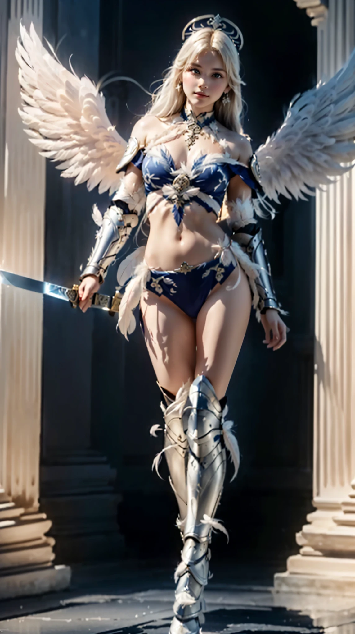 a close up of a girl , midget, in a dress holding a sword, angelic golden armor, ornate white and gold armour, intricate white and gold armor, pretty female cleric, picture of female paladin, armor girl, gilded shiny armour, mechanized valkyrie girl, npc with a saint's halo, female cleric, heavy white and golden armor, gold paladin, cleric, (full body:1.8), (upper body up:0.3), (hyper realistic:1.4), (realistic:1.3), (best quality real texture skin), Detailed eyes, detailed face, PERSEPHONE, (SFW:1.5) Hyperrealistic, LESS saggy breasts, (SMALL BREASTS:1.5), (HUGE LEGS:1.5), (LESS THIGHS:1.5), pernas perfeitas, pernas perfeitas, pernas lisas, pernas lisas e perfeitas, pernas torneadas, coxas torneadas, pernas lisas, coxas lisas. (pose erótica:1.5), (sobrancelhas espessas:1.2), (Grandes olhos roxos:1.2), (olhos ultra detalhados:1.4), (Olhos de alta resolução:1.1), (textura de pele ultra detalhada:1.4), (Belo corpo tonificado:1.1), arco de cabelo, (Pele úmida:1.1), (rosto sensual:1.5), (tan, ,  sd character:1.5), (SD CHARACTER:1.5)