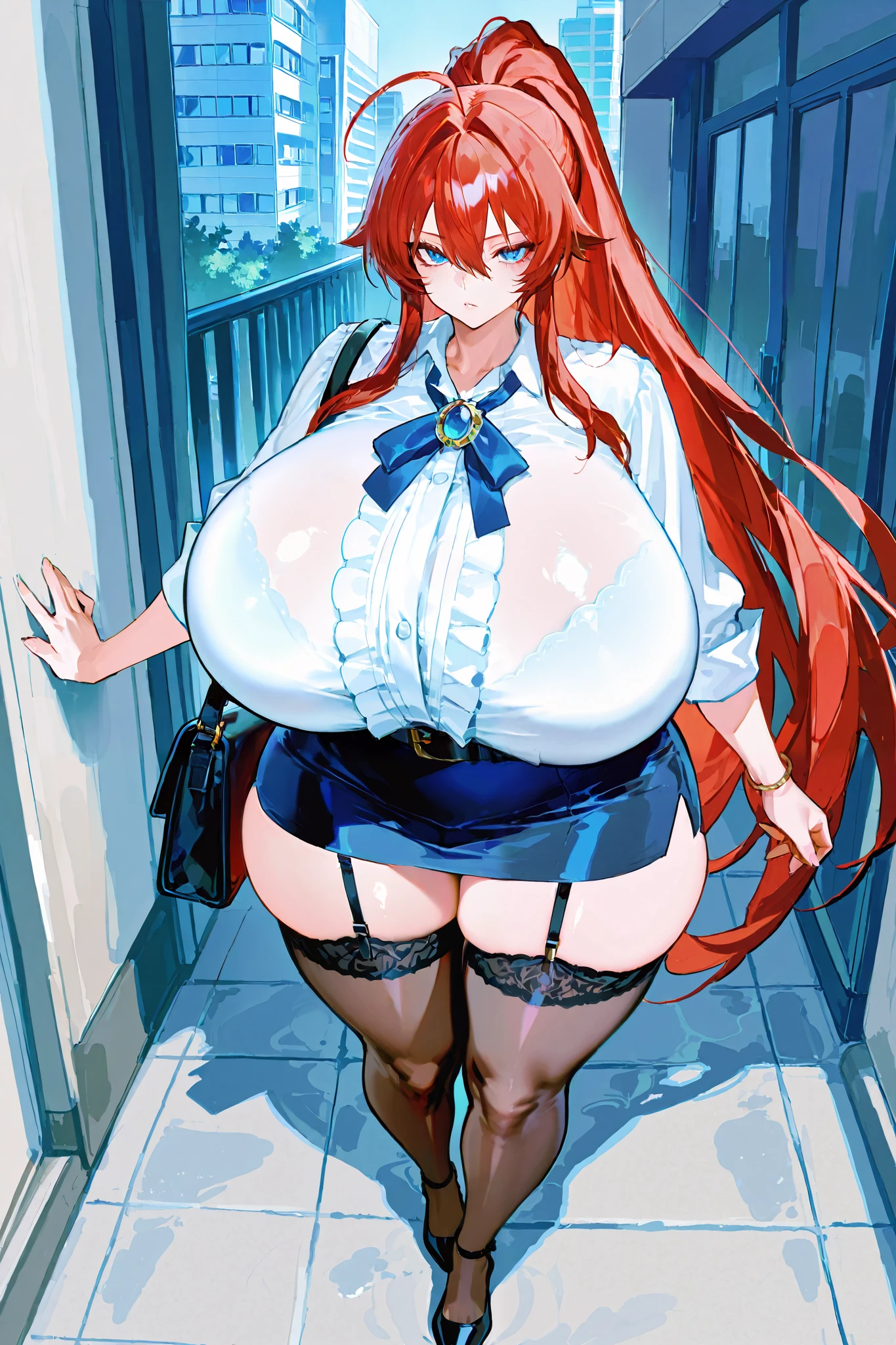 One Girl,Precise five fingers、Long Hair、Knee-high socks、Wide Hips、plump and thick thighs、Huge Ass、Large Breasts, Embarrassed look、Full Body Shot、Sexy pose、bra、panties、