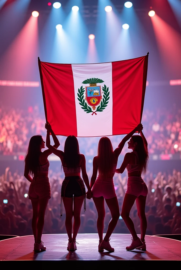 Group of young barristas from the independent Santa Fe cheering for their team in the stadium holding the flag of those consumed by Santa Fe