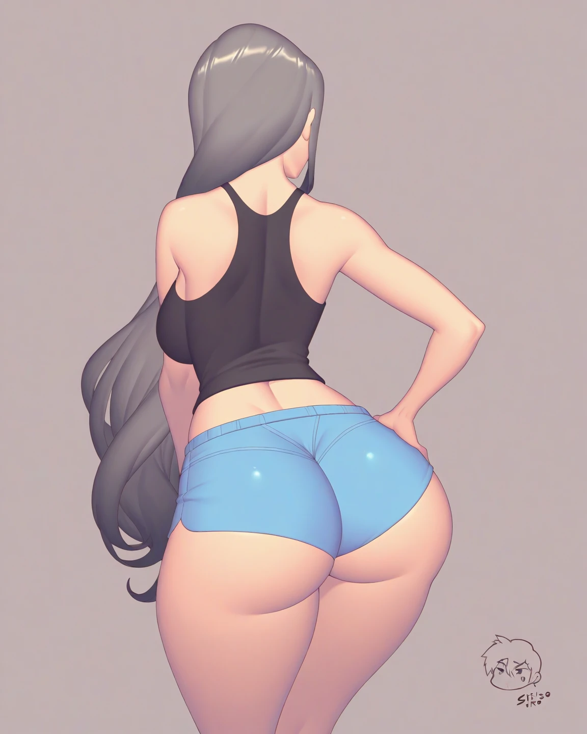 Mulher, cabelo ruivo, olhando para o espectador, coxas grandes, bunda grande