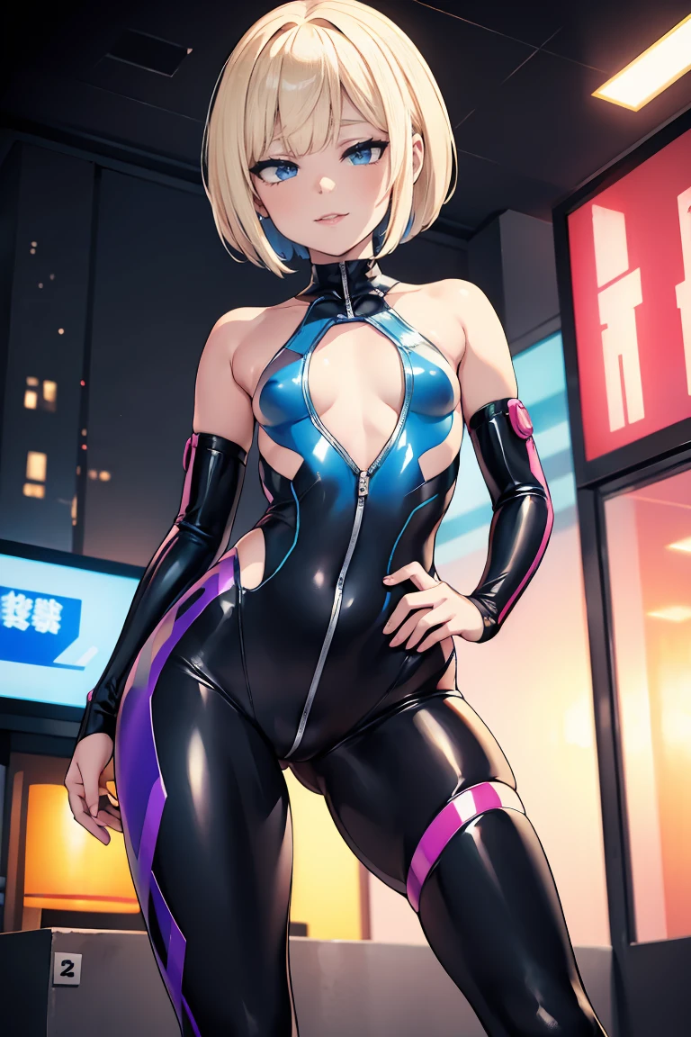 A lovely woman (Kate Blanchett|Kate Mara, age 25, sexy Tron Lingerie neon high lights, backlit eyes, virtual bedroom, virtual world neon trim, full body shown