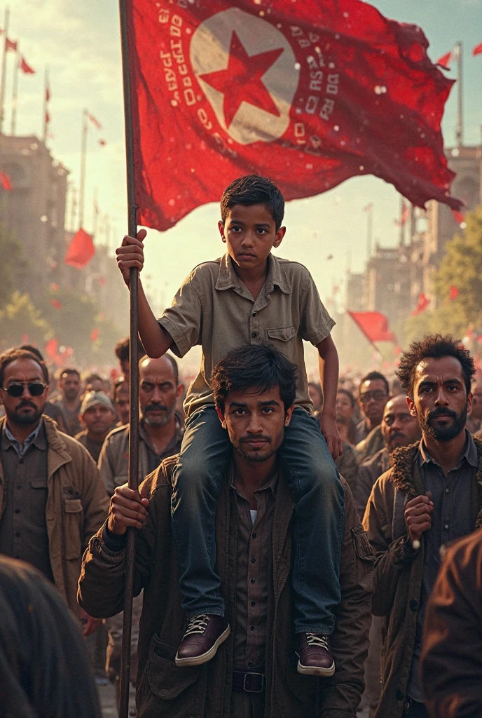 A boy in student outfit Night Scene in hand Bhagwa