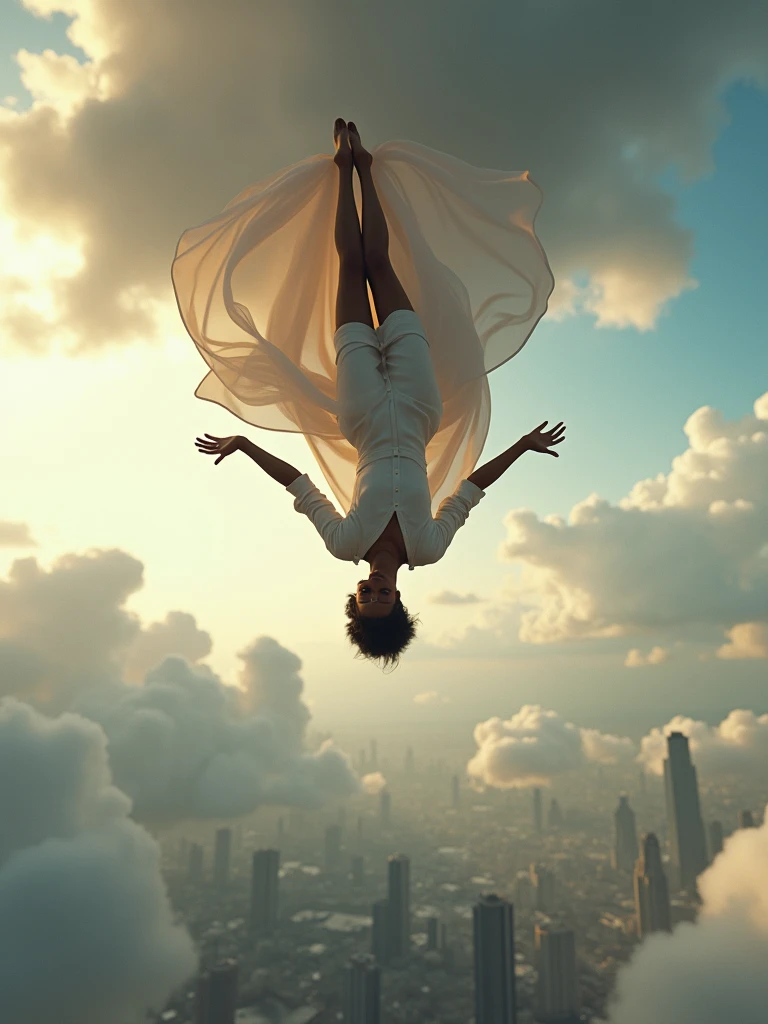 pretty woman sitting on chair, aerial view, one hand to the ear, another hand holding her ankle, one knee up to the chest