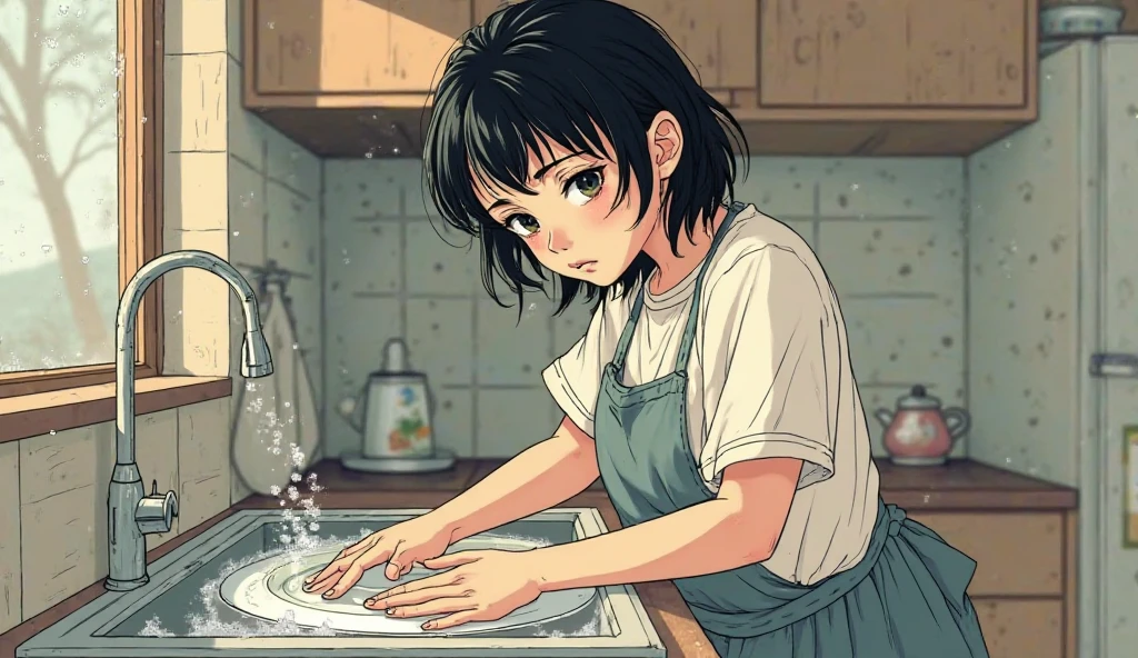 、(masterpiece、Highest quality)、Highest quality, Ultra-high resolution, (((masterpiece))), alone, Sweat、Big eyes, Composition from the front、Shortcuts、Embarrassed face、Bronze colored hair、Cut the back hair short、Bathroom、Shower scene、 Expose、Completely naked、pubic hair、belly button、Large areola、Nipples、short hair