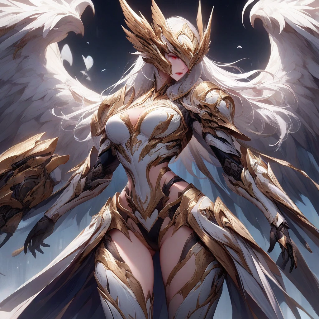 Design a layout showcase Gaming character, (1girl). Golden+Purle clothes, stylish and unique, ((showcase weapon:1.4)), magic staff, (masterpiece:1.2), (best quality), 4k, ultra-detailed, (Step by step design, layout art:1.5), (luminous lighting, atmospheric lighting), magican, ((glove full hands)), (((revealing clothes:1.3))), vambraces, armored legwear, (((full_body_shot:1.4)))