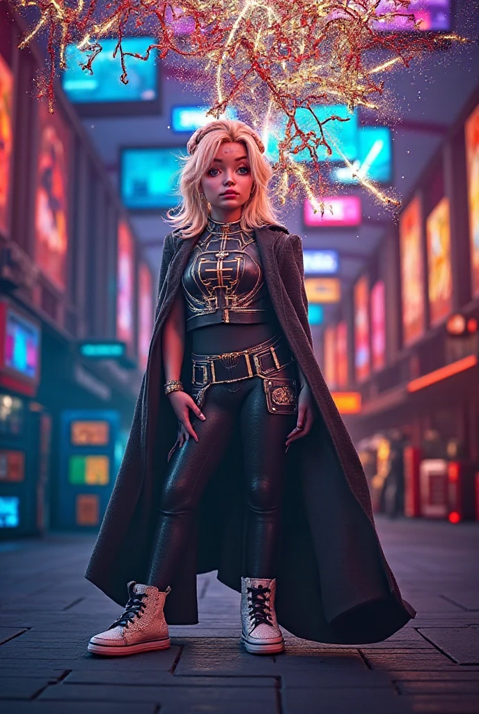 3e girls kids WITH STRAIGHT blonde HAIR, green leather jacket and black outfit. PORTRAT STYLE, image of a city skyline with a bridge and a green glow, detalized background of new york, green glow, ny, green glow, brooklyn background, green ambient light, new york background, new york city background, bright green, radioactive glow green, neon green, sickening green colors, gotham city background, new york city as a backdrop, New York