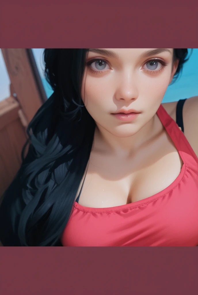 Chica anime perfecta, labios rojos, pechos grandes y escotado