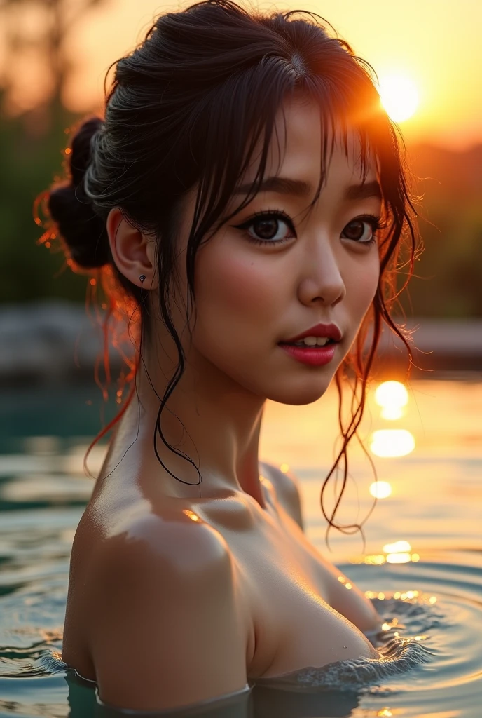 (masterpiece,highest quality,超A high resolution),japanese woman, (((Very beautiful 2 girl))), pretty girl、look at the photographer、 ((beautiful low ponytail)), super cute face, glossy lips, double eyelids in both eyes,natural smile、 natural makeup, long eyelashes, medium natural boobs, nipple, Shiny and smooth hair、center image, perfect limbs, perfect anatomy,(((transparent micro sling-monokini))、pool,night, See-through, raise one leg, show vagina