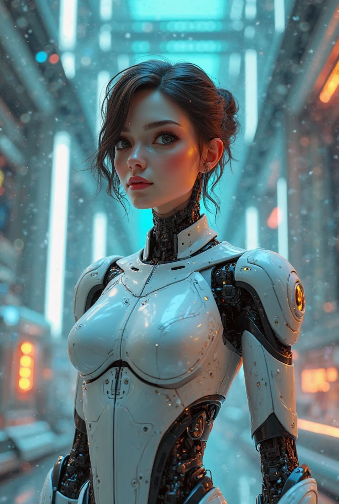 cyborg girl, Mechanical girl, Female cyborg sailor、cyborg armor、New actress with a resemblance to Audrey Hepburn、space、stylish posing,