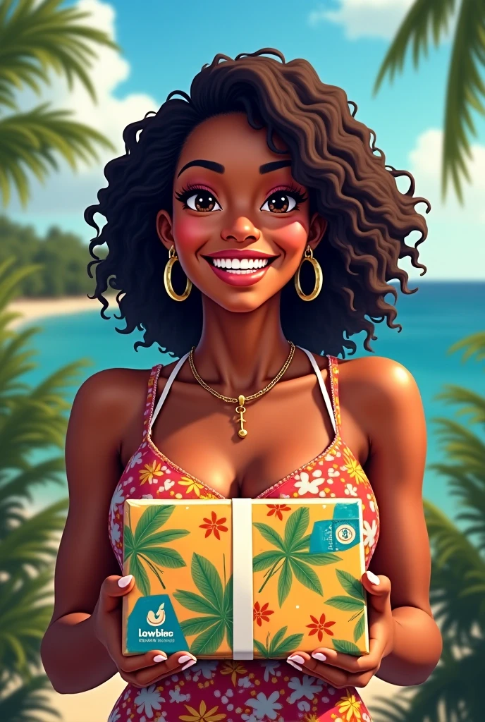 Obra de arte, melhor qualidade, 1 garota, Sozinho, olhando para o espectador, seios, margesimpson, Pele amarela, afro, cabelo grande, cabelo azul, bikini, ao ar livre, praia, axilas, striped bikini,