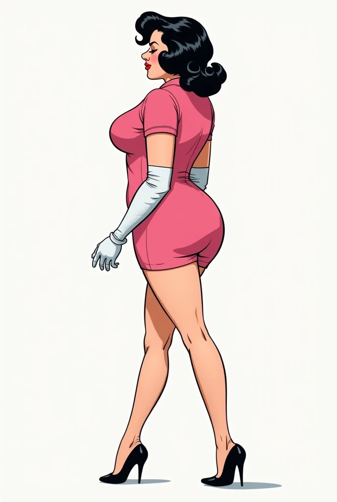 Full body image of Colette Tatou from Ratatouille, full body in image, wearing her original chef uniform (white double-breasted chef jacket, white pants, and white apron), long hair tied back, female body, curvy body, dynamic pose, detailed pose, simple background, expressive face, focus on face, line art, sketch