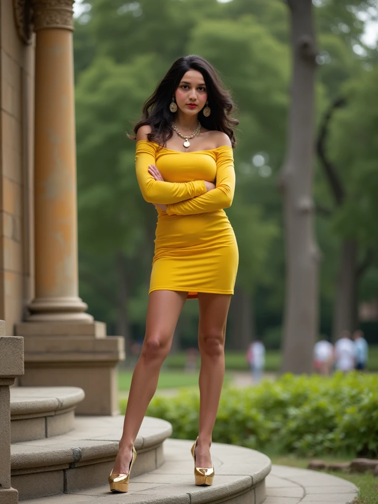 A full color portrait of a beautiful woman, wearing a yellow dress, teeming expo, learning new things, full body, epic character composition,by ilya kuvshinov, alessio albi, nina masic,sharp focus, subsurface scattering, f2, 35mm, film grain <lora:AlexCoal:1>
