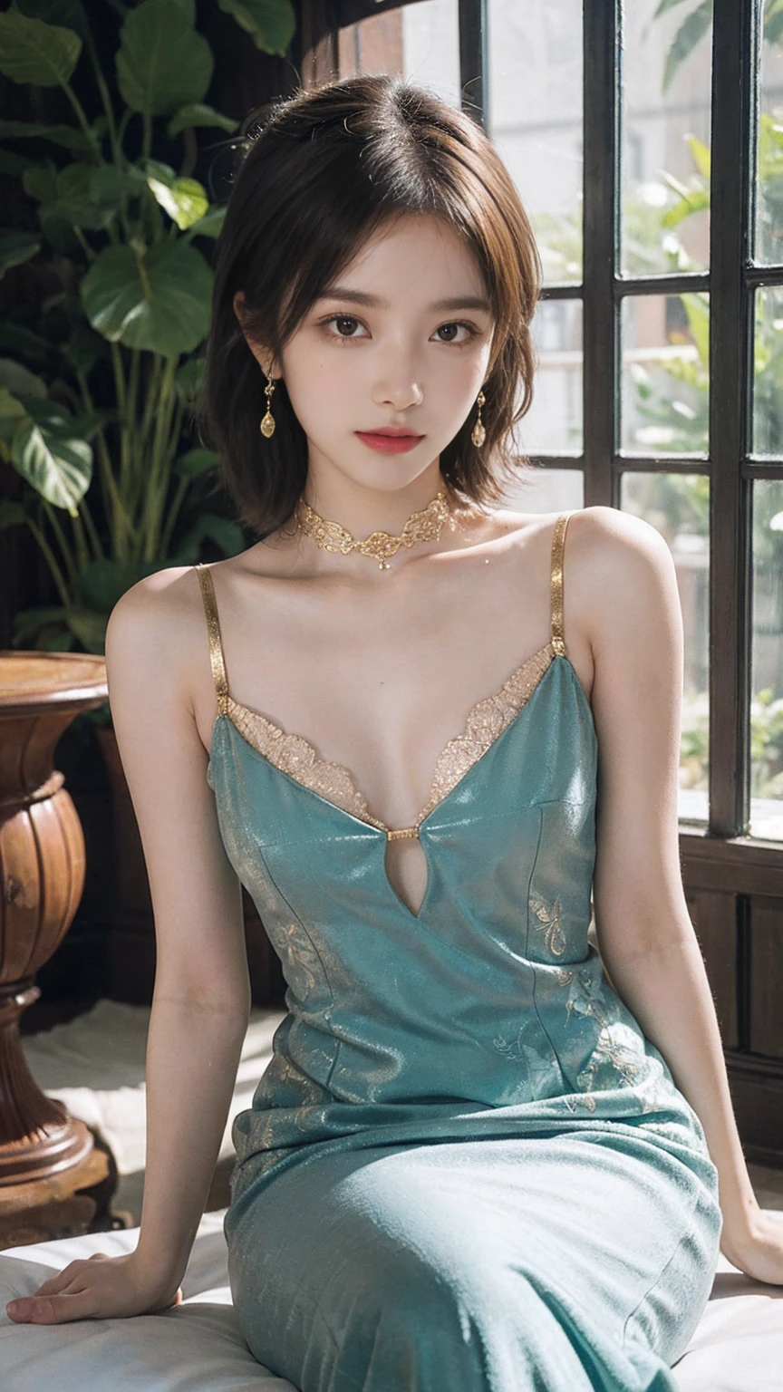 gorgeous girl ((masterpiece)),((high resolution)),((best quality)),detailed,(nsfw, crying),((Hands bound, handcuffs, tied wrist, arms up, hanging , model, bdsm ,teary eyes, brown hair, collar, )),g-string, (topless) , torn see_through clothes,large breasts,,statue ,handcuffs, collar, chain, embarrassed, scared,breast focus,POV, movie lighting, perfect shadow,(((prison))), realistic lighting shaded,nahida \(genshin impact\), cross-shaped pupils,ganyu \(genshin impact\),noelle_\(genshin_impact\), 1girl,(green_eyes:1.2//),silver hair, short_hair, medium_breasts, rose, red_flower,hair_flower