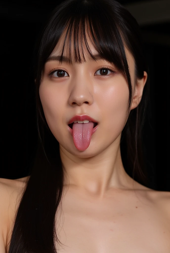 Japanese woman sticking out her tongue, Purple Hair, Brown Hair, Big Breasts, whole body, naked, Selfie, sperm, Getting wet with sperm, A lot of sperm, room,