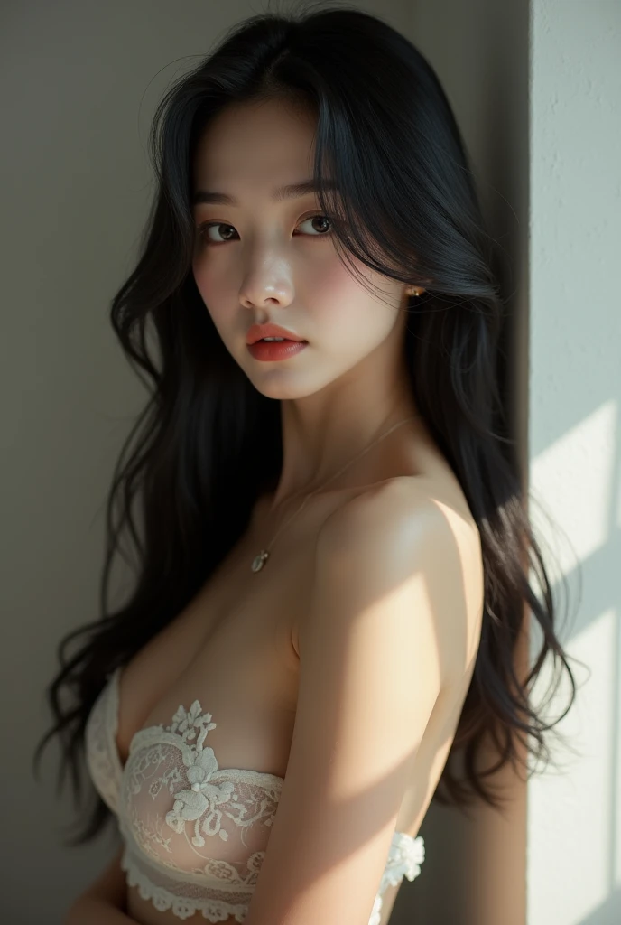a close up of a woman in a lingerie posing for a picture, a hyperrealistic painting by Yang J, tumblr, shin hanga, beautiful asian girl, beautiful  woman, gorgeous chinese model, japanese goddess,  girl, beautiful asian woman, japanese model, asian girl, gorgeous young korean woman,  woman, sexy girl, beautiful woman, girl , anime like sexy body like tsunade