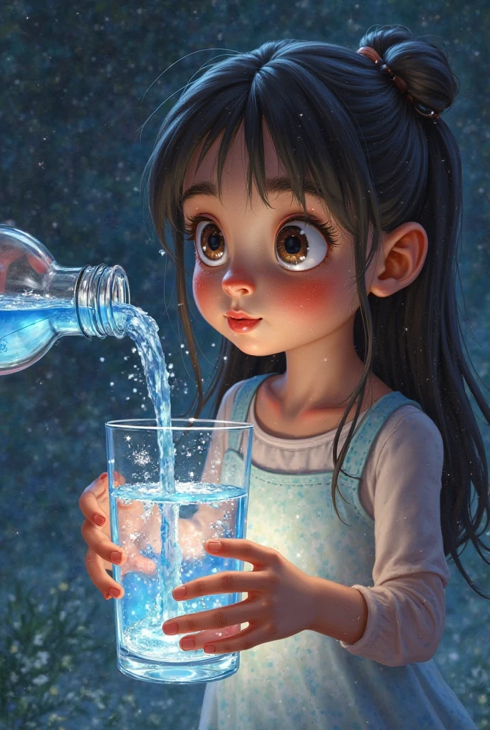A town young big girl with specs and tied hair in a ponytail wearing white tshirt and mini skirt. She place the jar filled with water on her windowsill where it would get plenty of sunlight.
