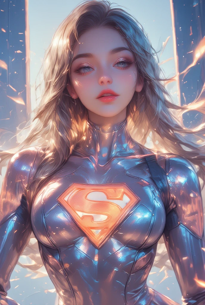(best quality, master part, absurdos)), 1girl(Supergirl),20 anos, corpo definido, expressivos e olhos azuis, Seios enormes, usando uma capa vermelha, nu, peito enorme, quadris largos, arm prosthesis, paternal prosthesis