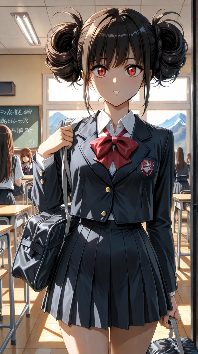 ((clothed:1.5,school uniform:1.5)),(from below:1.2),(Thin type:1.8),(big breasts),(random hairstyle),(Highest image quality,(8k),ultra-realistic,best quality, high quality, high definition, high quality texture,high detail,beautiful detailed,fine detailed,extremely detailed cg,detailed texture,a realistic representation of the face,masterpiece,Sense of presence)